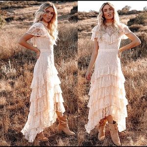 Vici Fontana High Low Lace Ruffle Dress in Ivory